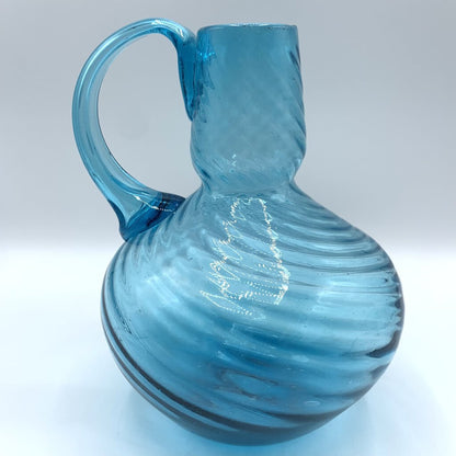 Vintage Mid-Century Turquoise Blown Glass Jug /hgo