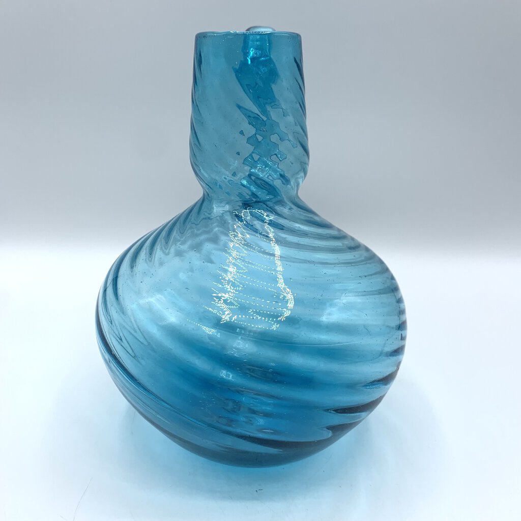 Vintage Mid-Century Turquoise Blown Glass Jug /hgo