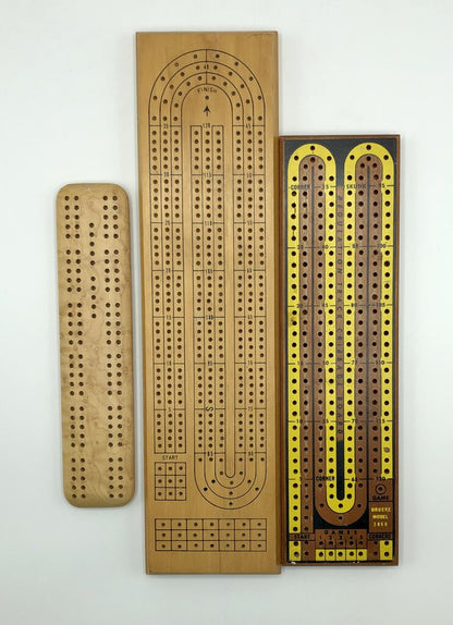 Lot of 3 Vintage Cribbage Boards/ No Pegs /b