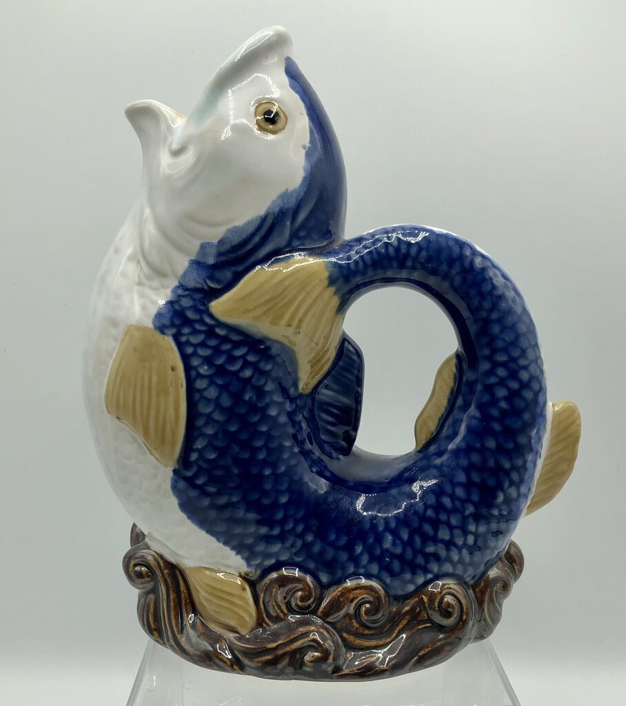 Vtg Wanjiang Gurgle Fish Pitcher Nouveau Majolica /b