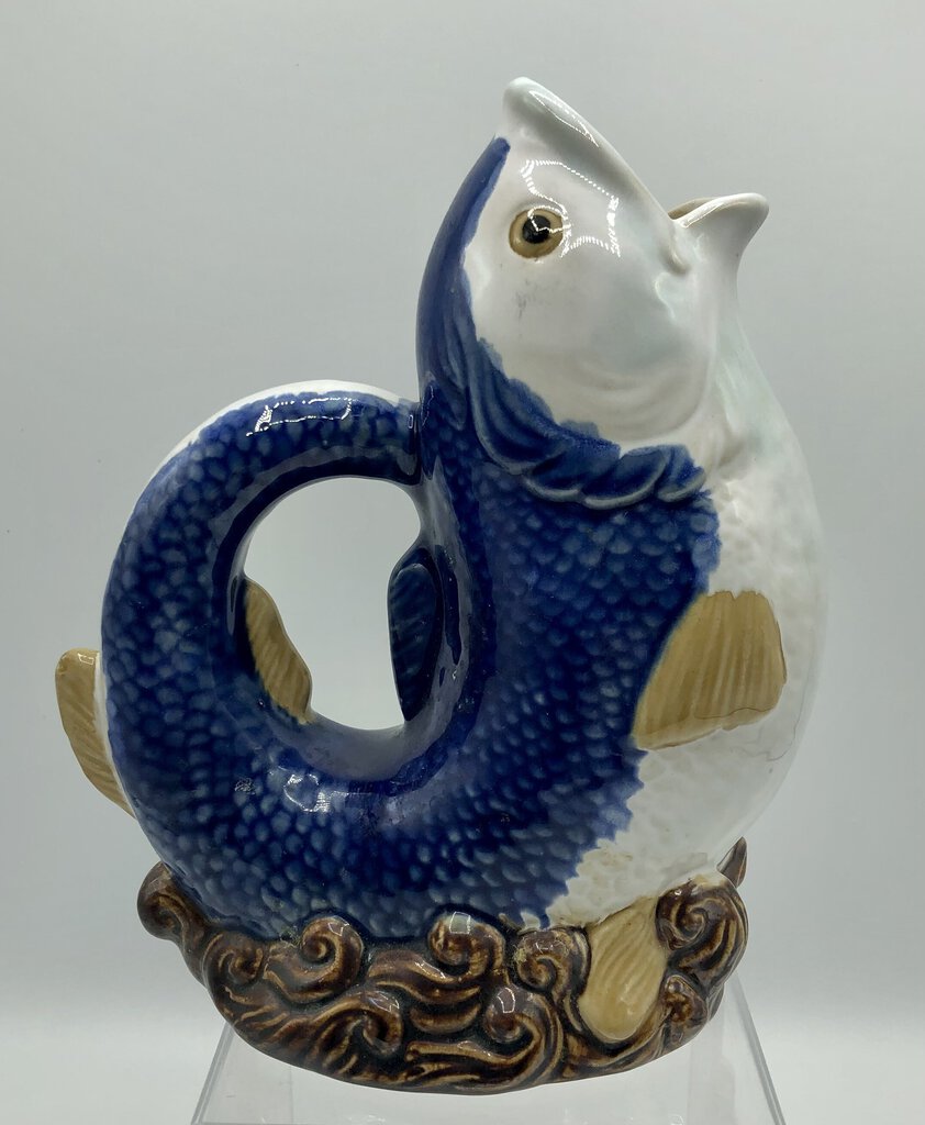 Vtg Wanjiang Gurgle Fish Pitcher Nouveau Majolica /b