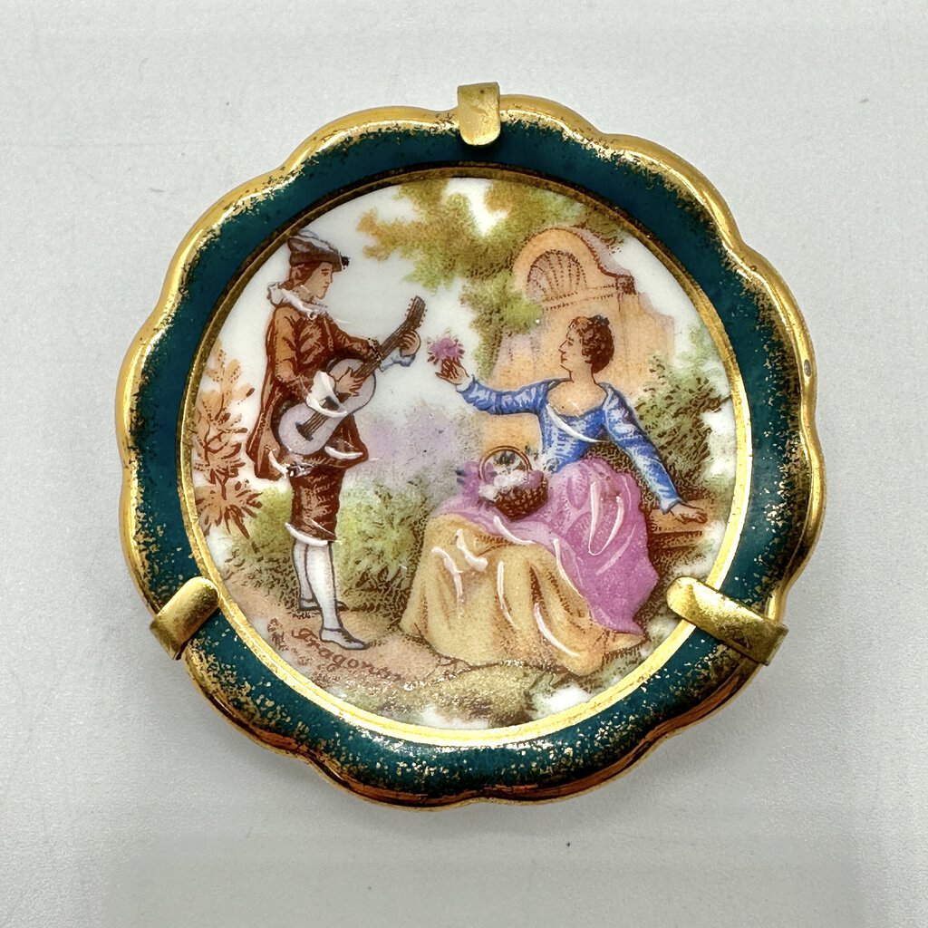 Set of 2 Vintage Limoges Miniature Collector Plates Courting Couple w/Hangers /cb