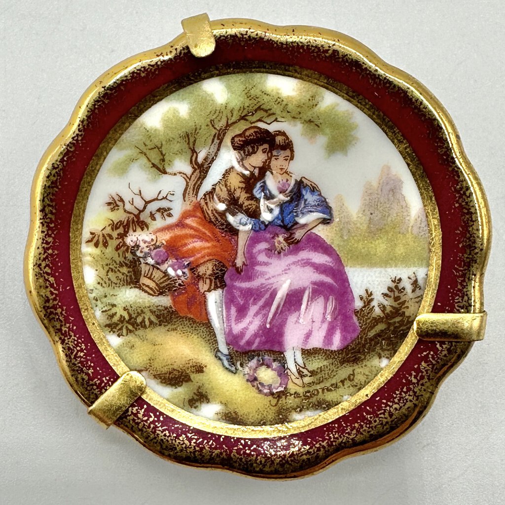 Set of 2 Vintage Limoges Miniature Collector Plates Courting Couple w/Hangers /cb