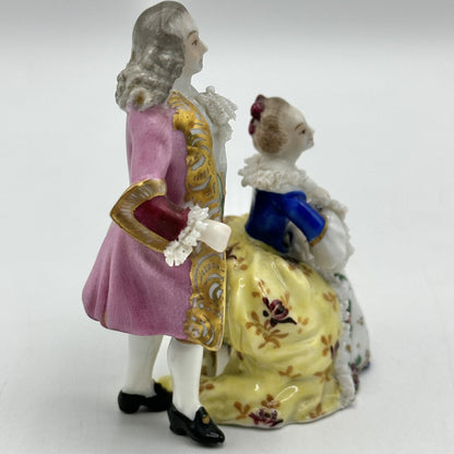 Vintage Volkstedt Miniature 18th Century Style Figurines w/Lace Accents Made In Germany /cb