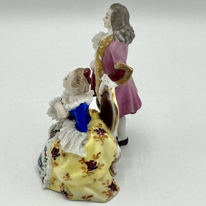 Vintage Volkstedt Miniature 18th Century Style Figurines w/Lace Accents Made In Germany /cb