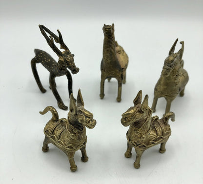 Vintage Set of 5 Dhokra Animals /b