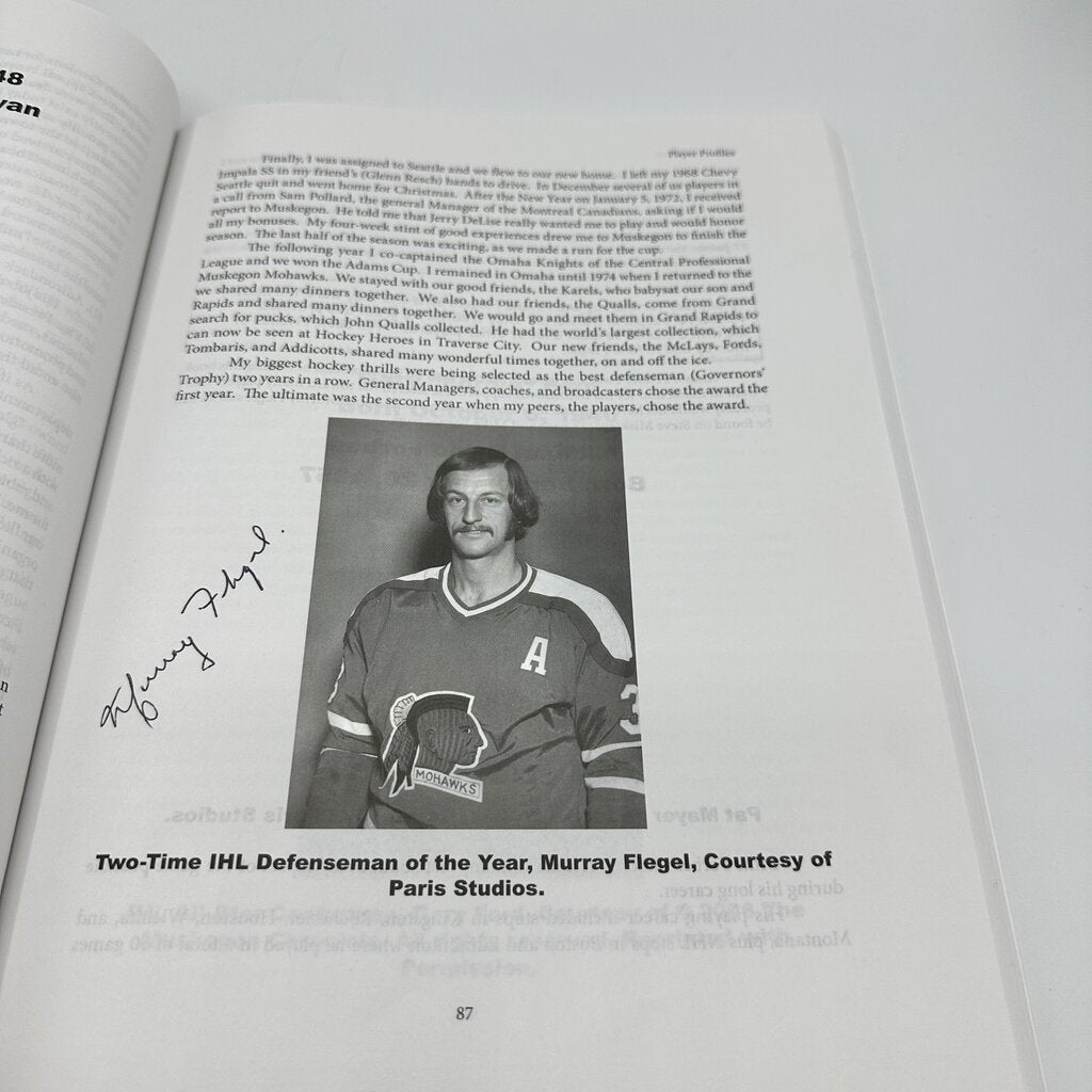 Muskegon Hockey Memorabilia Murray Flagel Mohawks Puck & Hockey History and Heroes Book /cb