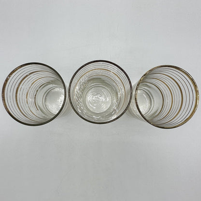 Set Of 3 MCM 4 1/2” Highball Glasses Gold Band Vintage Barware /cb