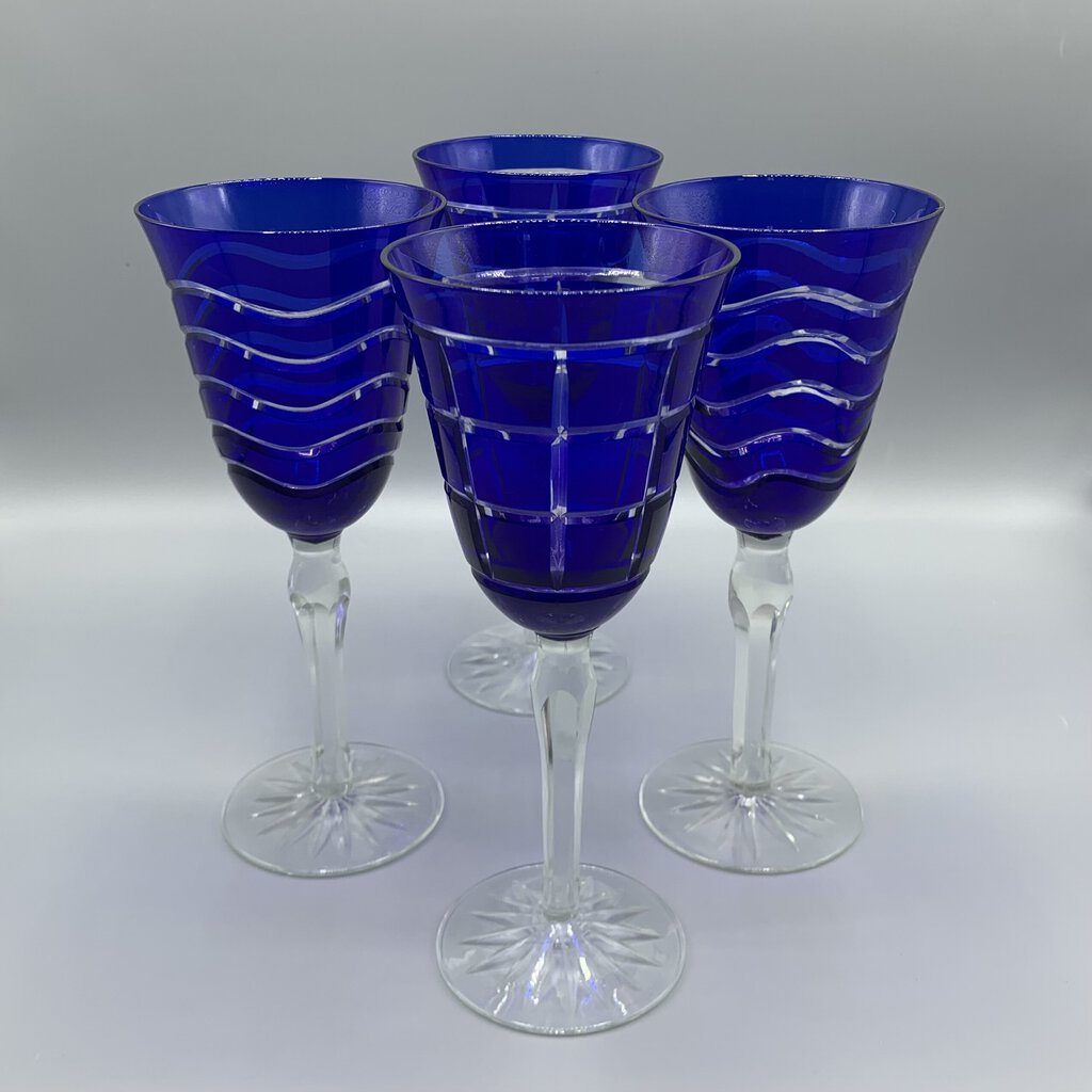 Stunning Cobalt Cut to Clear Water/Wine Goblets /hge