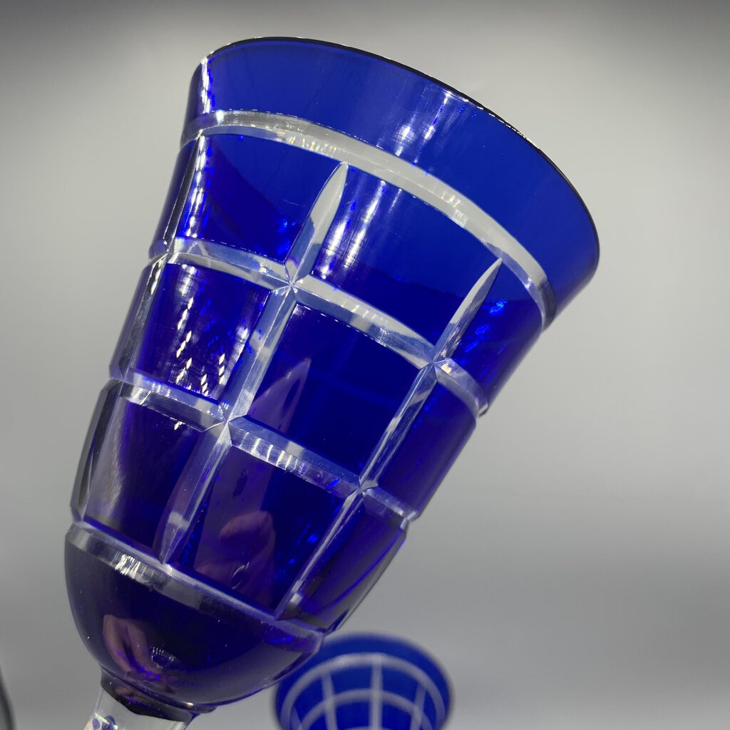 Stunning Cobalt Cut to Clear Water/Wine Goblets /hge