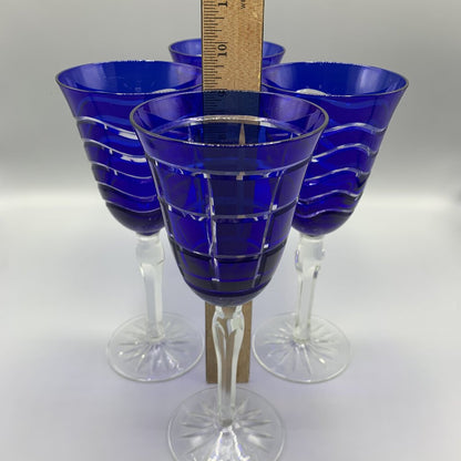 Stunning Cobalt Cut to Clear Water/Wine Goblets /hge