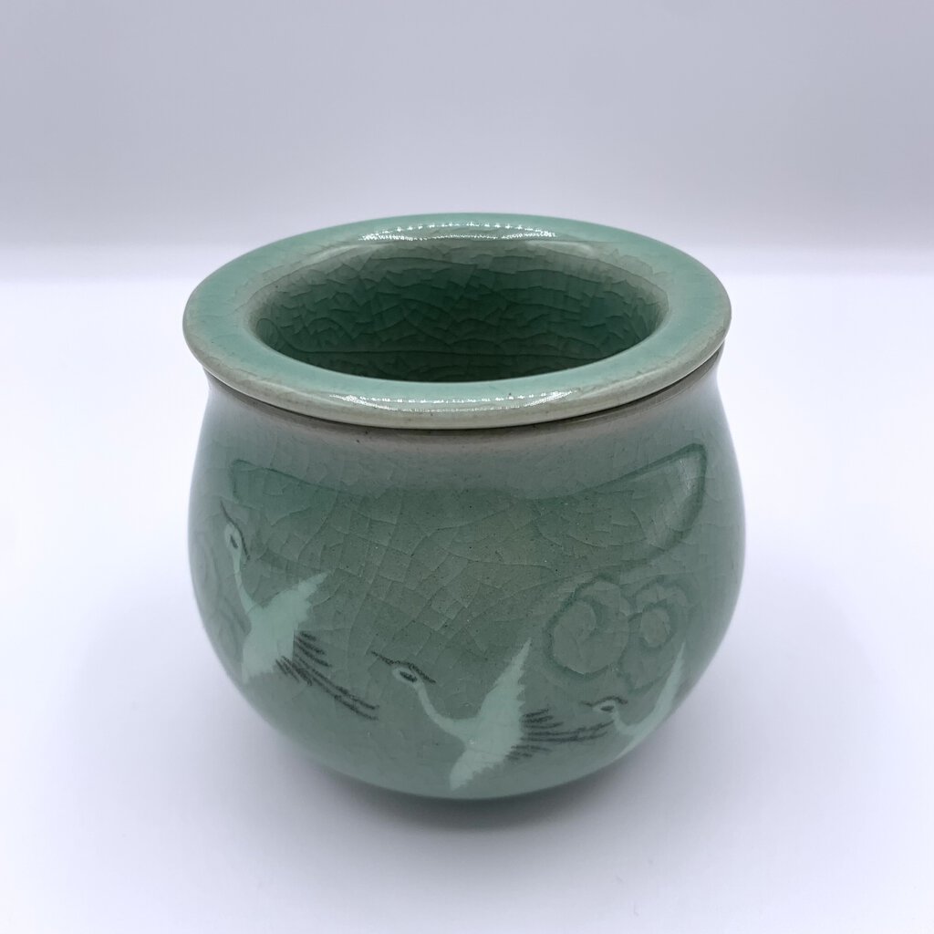 Korean Celadon Cranes Crackle Glaze Tea Infuser /hgo