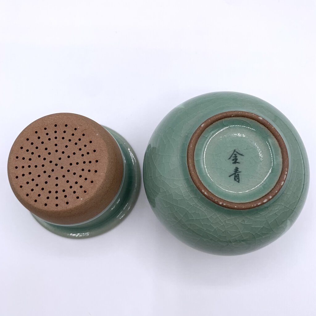 Korean Celadon Cranes Crackle Glaze Tea Infuser /hgo