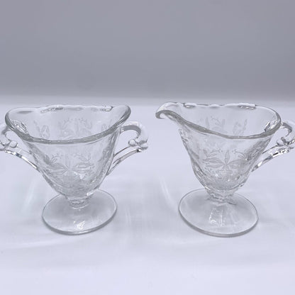 Vintage HEISEY “Orchid” Miniature Etched Glass Sugar Bowl and Creamer Set /hgo