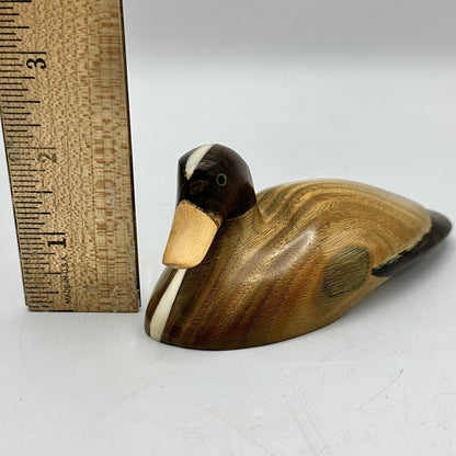 Vintage Hand Made 4 1/2 Inch Inlaid Wooden Duck Folk Art by Wichi Tribe Salta Argentina /cb