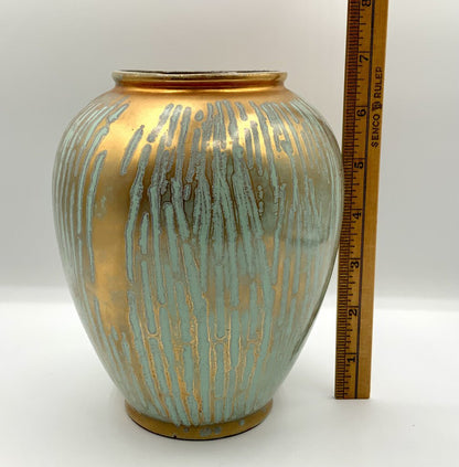 Vintage MCM Carstens Tonnieshof Art Pottery Vase Gold and Turquoise Drip /ah