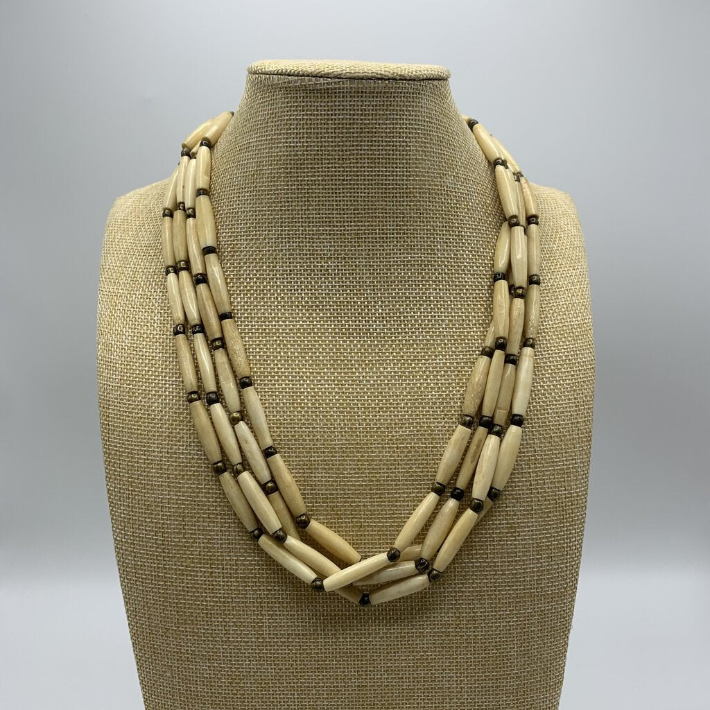 Tribal Multi-strand Bone & Brass Necklace /hge