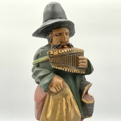 Hand Carved Ecuador Traveler Playing Pan Flute Figurine /ah