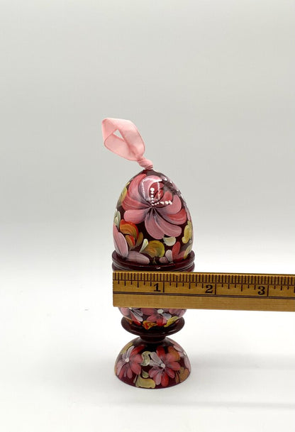 Vintage Beautiful Wooden Pysanka Egg Ukrainian With Stand /ah