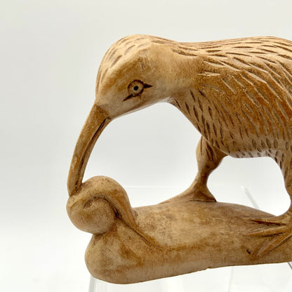 Vintage Hand Carved Grazing Kiwi Bird Sculpture /ah