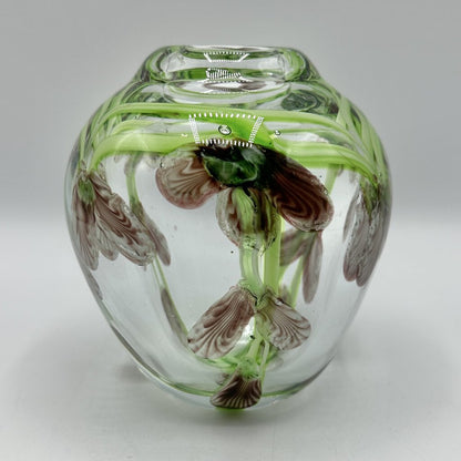 Vintage Heavy Hand Blown Paperweight/Art Glass Vase “Sweet Peas” /cb