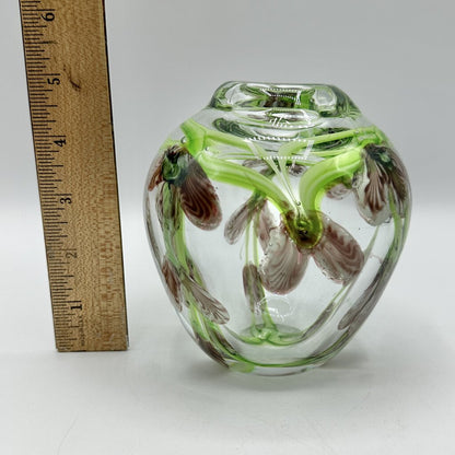 Vintage Heavy Hand Blown Paperweight/Art Glass Vase “Sweet Peas” /cb