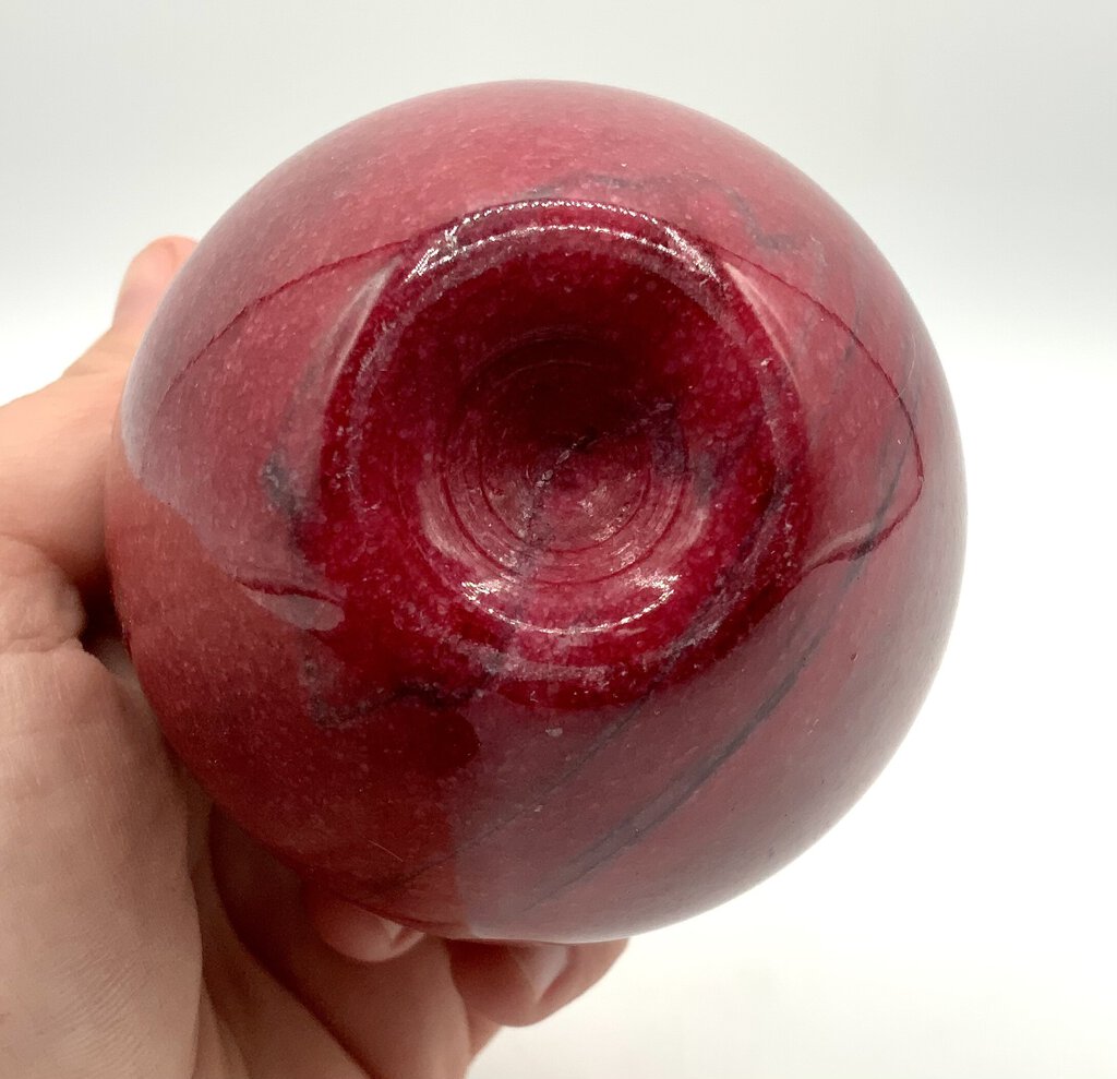 Vintage Red Marble Apple with Brass Leaf and Stem /ah