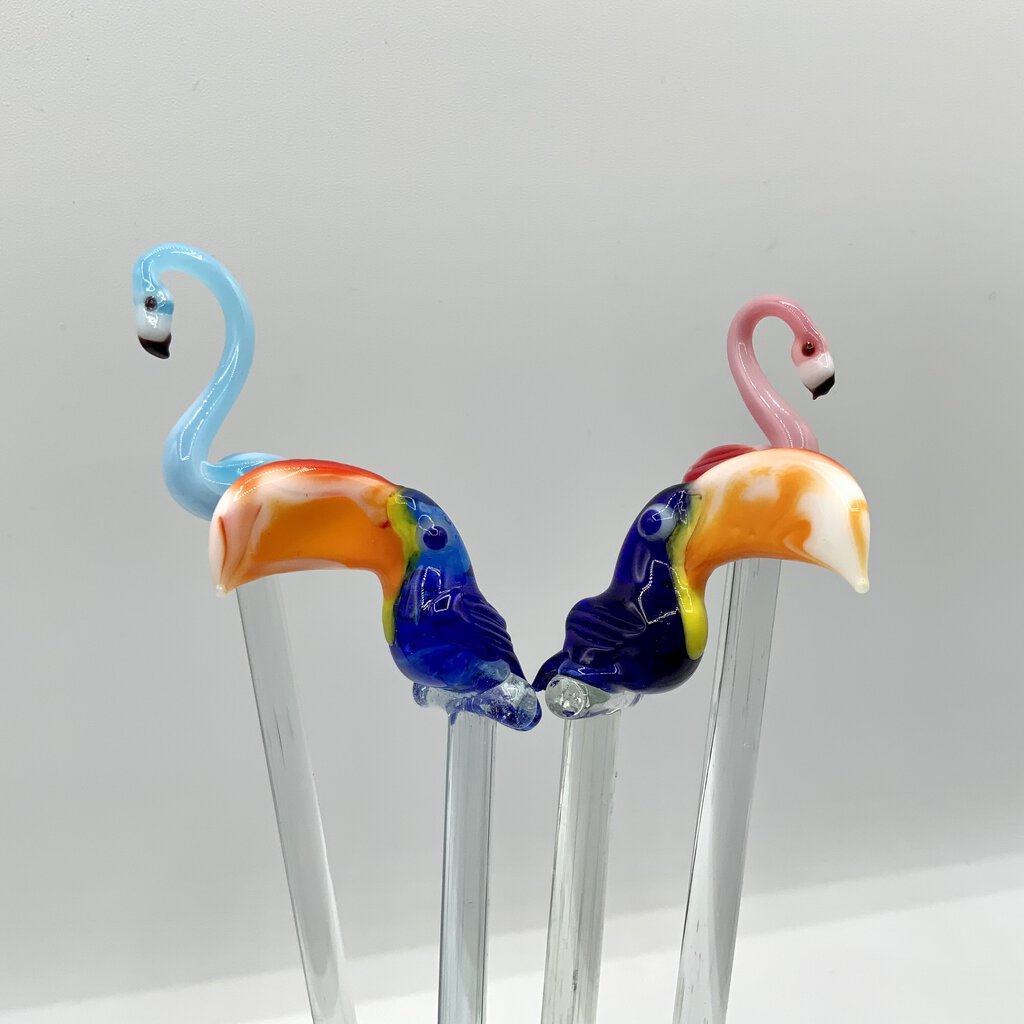 Vintage Glass Toucan Bird Swizzle Drink Sticks /ah