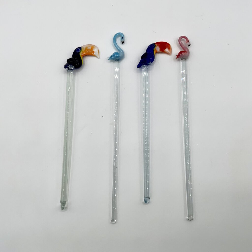 Vintage Glass Toucan Bird Swizzle Drink Sticks /ah