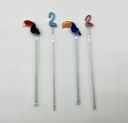 Vintage Glass Toucan Bird Swizzle Drink Sticks /ah