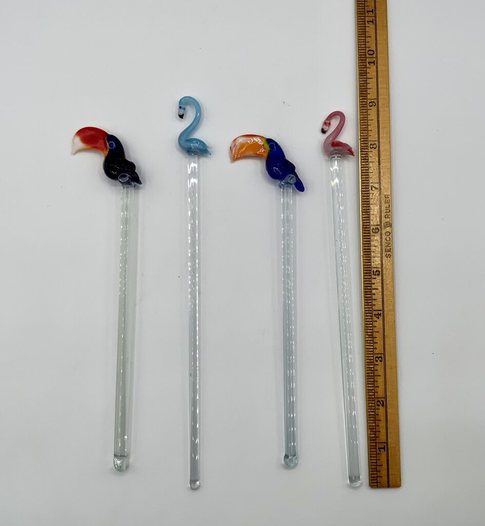 Vintage Glass Toucan Bird Swizzle Drink Sticks /ah