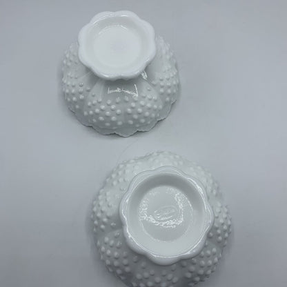 Vintage FENTON Hobnail Milk Glass Pedestal Candleholders Set of 2 /hge