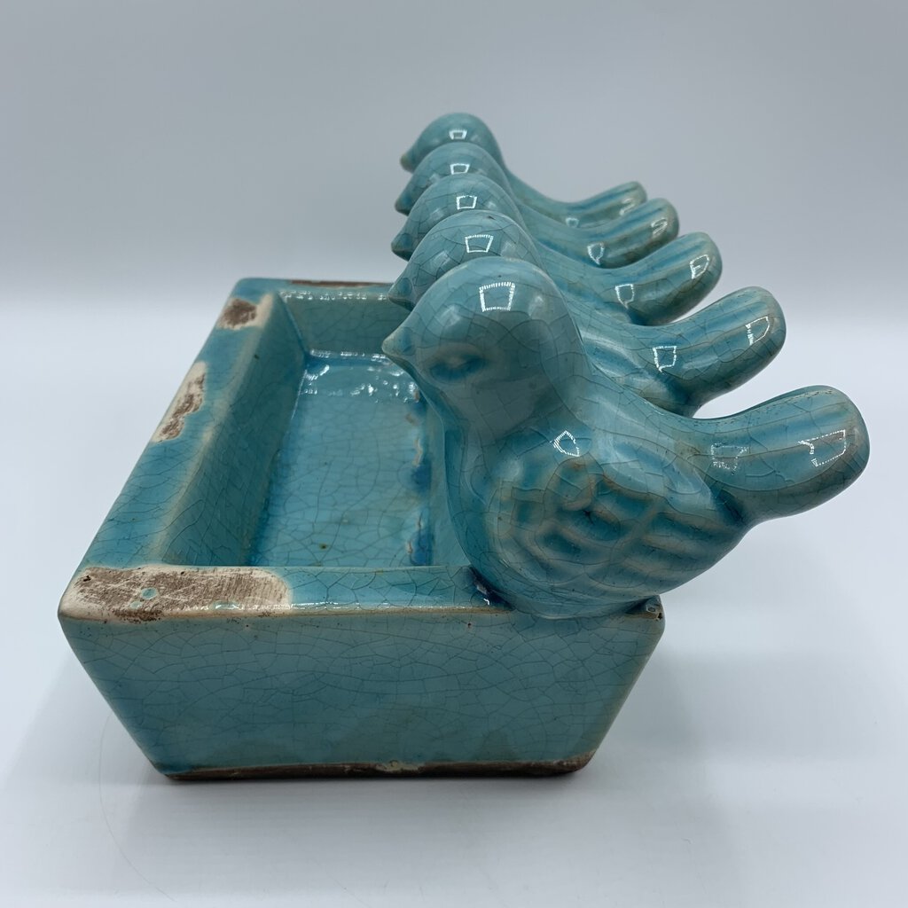 Turquoise Crackle Glaze Birds Shallow Planter/Tealight Holder/Catch-all Dish /hge