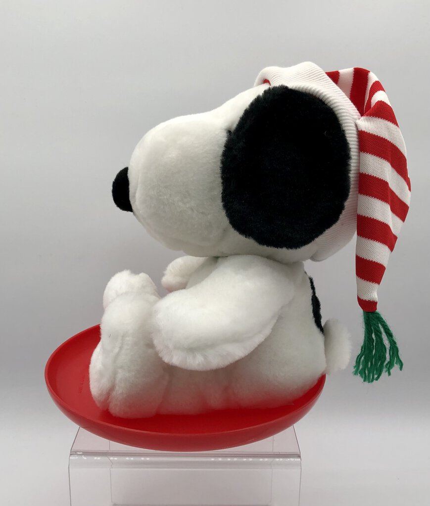 Vtg Hallmark Peanuts Plush Snoopy on Saucer Holiday Toy /b