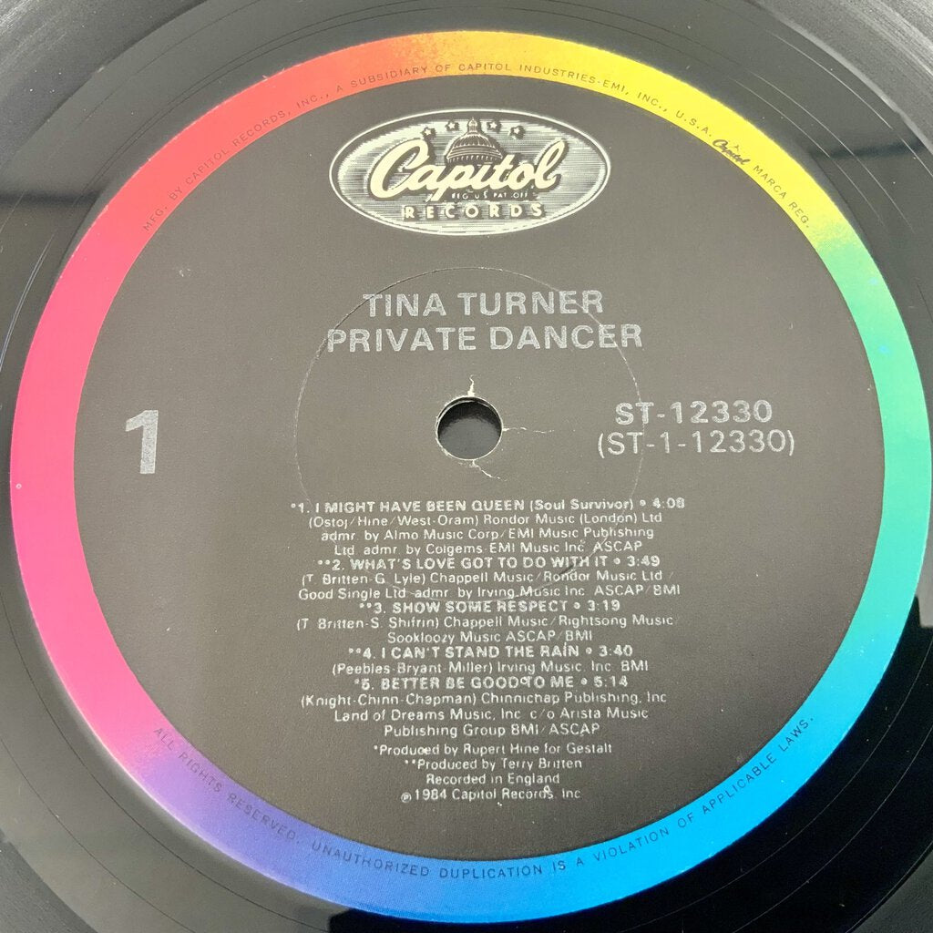 Ah/Tina Turner Private Dancer Capital Records 1984 Vinyl Record