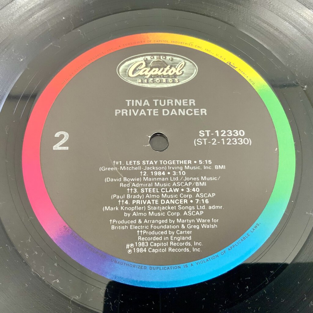 Ah/Tina Turner Private Dancer Capital Records 1984 Vinyl Record