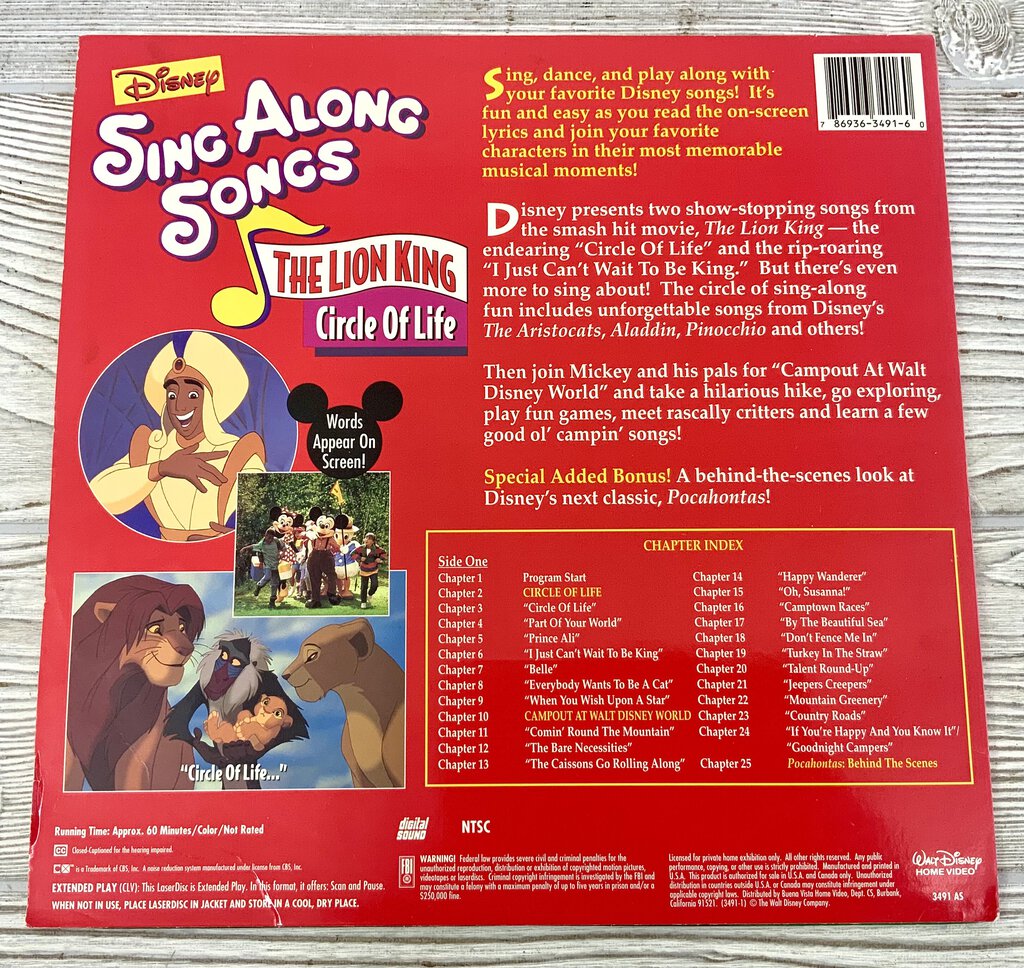 Ah/ Disney Sing Along Songs The Lion King Circle of Life Laserdisc