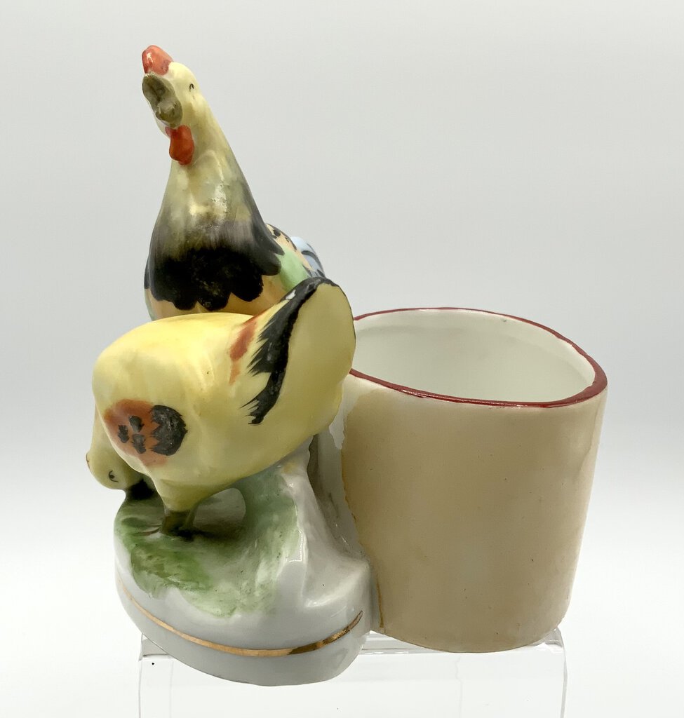 ah/ Vintage Rooster and Chicken Match Holder Hand Painted Made in Japan