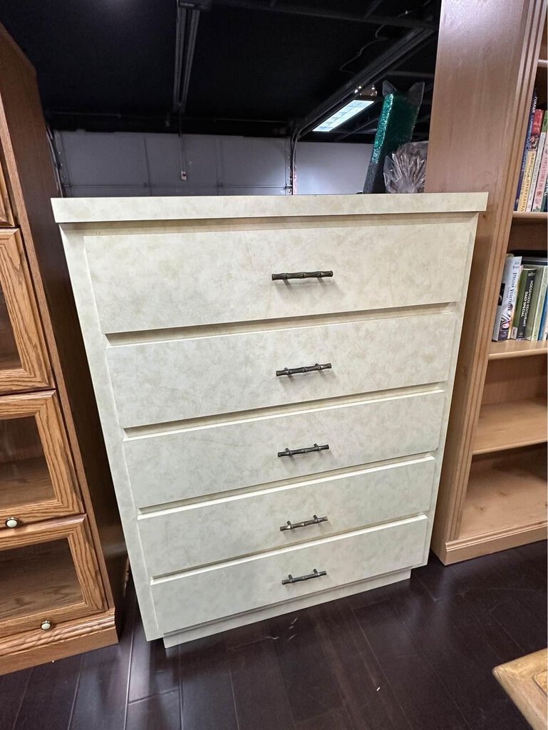 Cream Lacquer Laminate Highboy Dresser