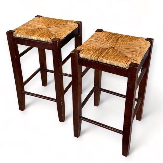 Set of Two Wicker Stools