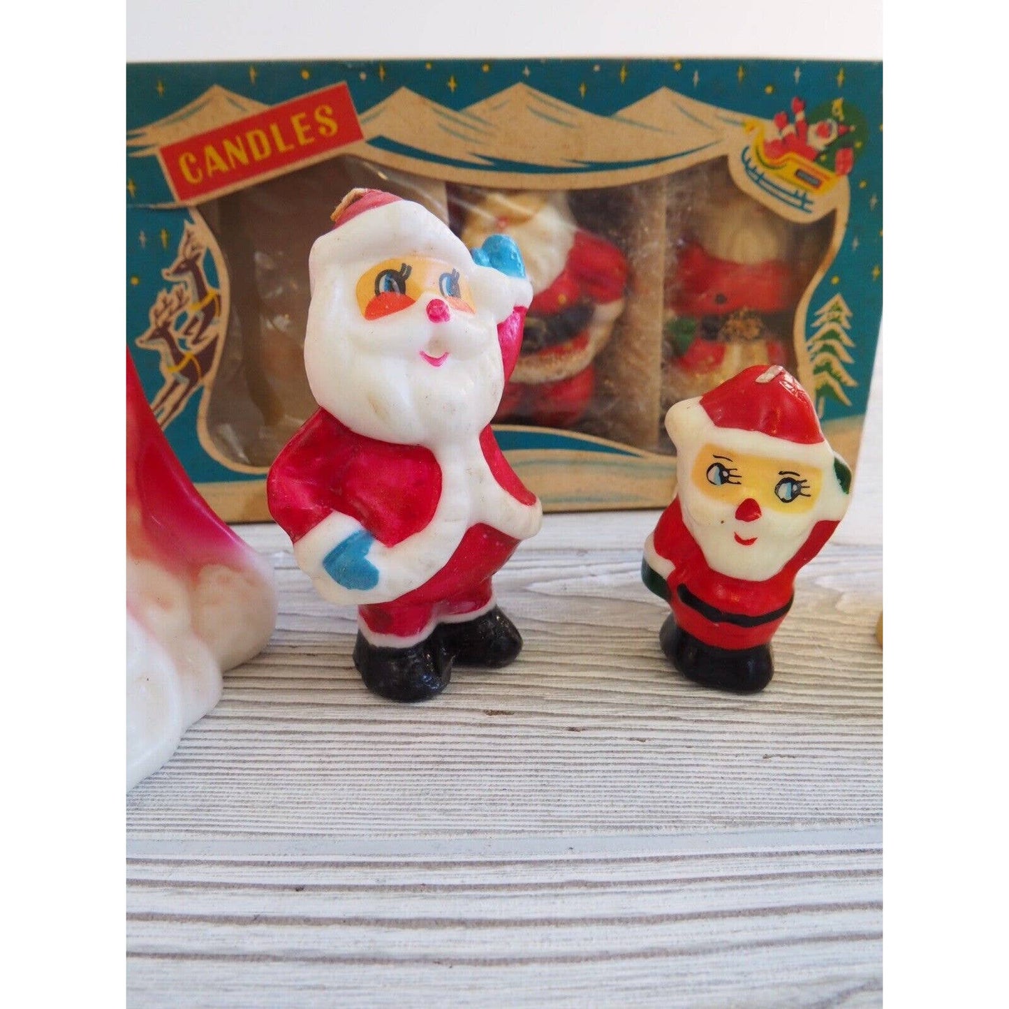 Vintage Christmas Wax Figure Candles Santa Unmarked Lot 6 /c